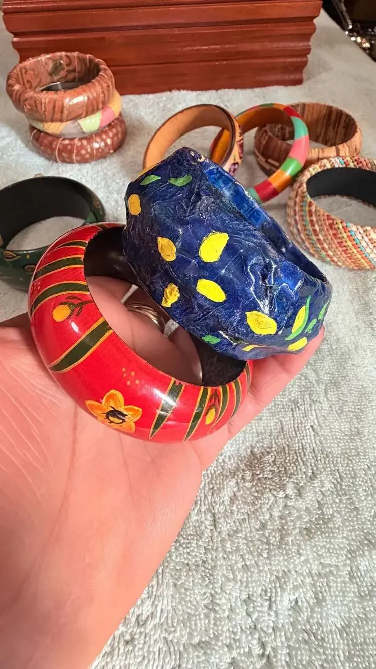 Set of 10 Assorted Vintage Style Boho Wooden and Textured Bangle Bracelets